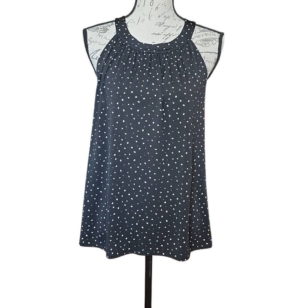 Beacon Apparel Women's Size Large Black White Dot Halter Neck Knit Top